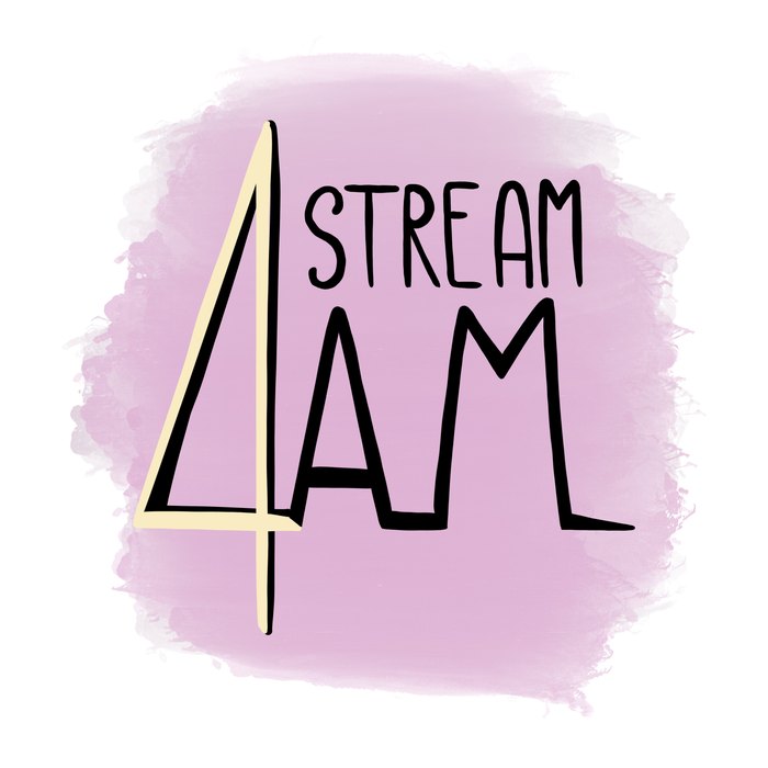 Logo illustré Stream4AM sur fond rose aquarelle